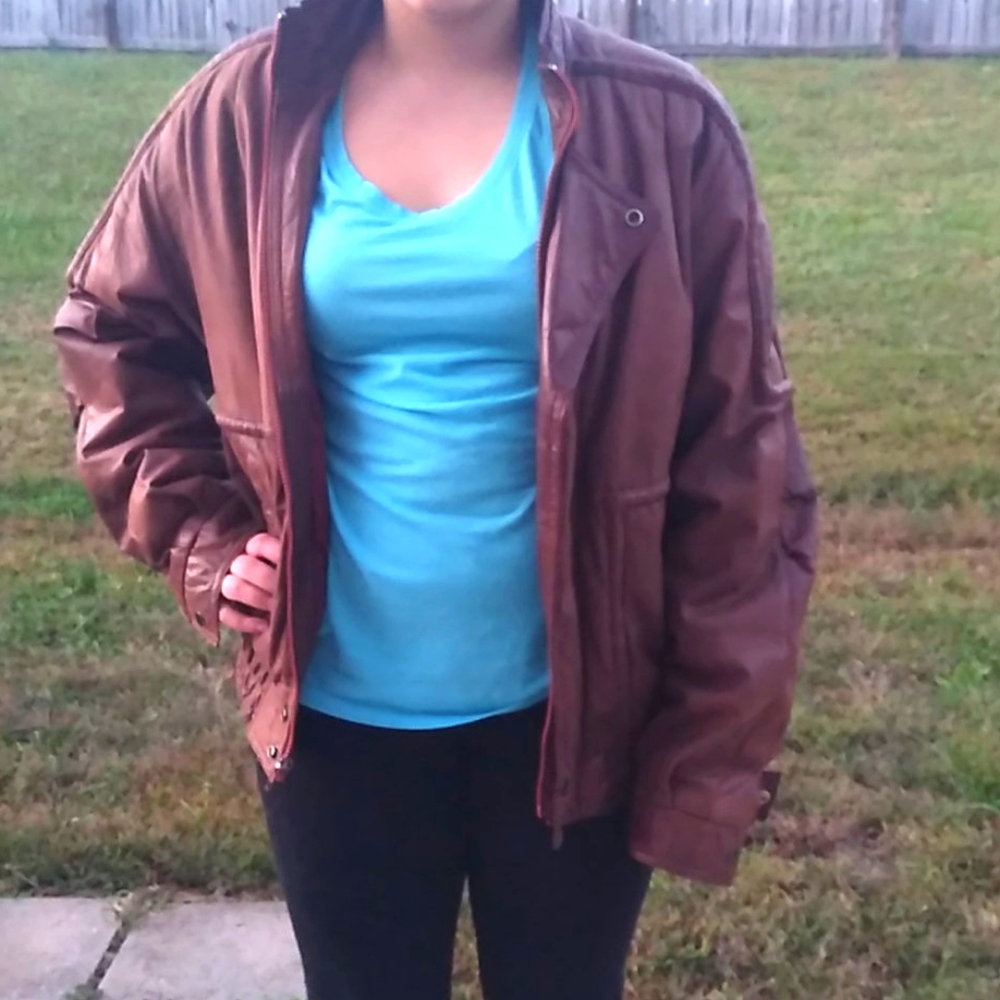 Men's brown leather‎ weathered jacket dad core